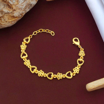 Elegant Gold-Toned Heart & Flower Charm Bracelet for Women - Prestalla