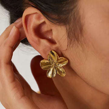Textured Gold Flower Statement Earrings