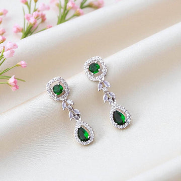Elegant Green Gemstone Drop Earrings with Sparkling Accents for Women