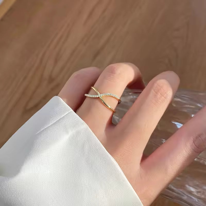 Gold & Crystal Pavé Crisscross Ring