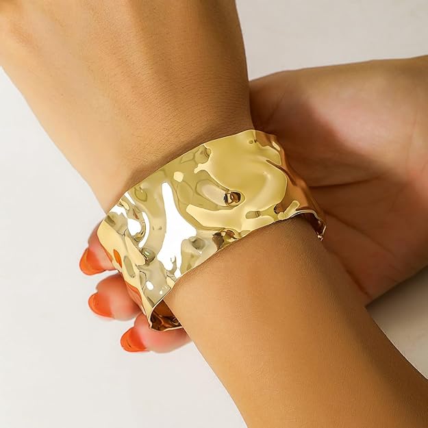 Wide Hammered Gold Cuff Bracelet