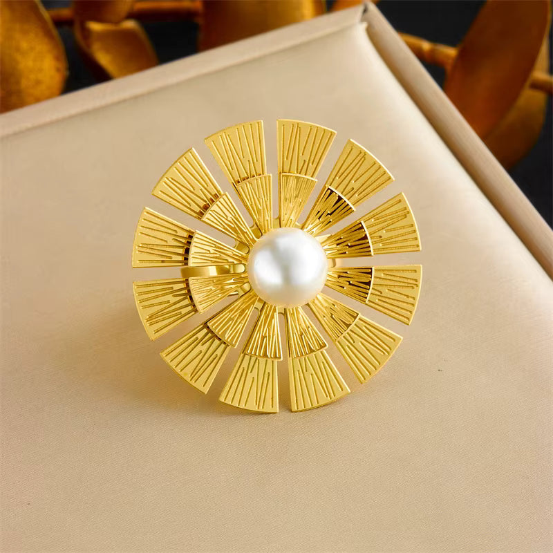 Gold Sunburst Pearl Statement Earrings