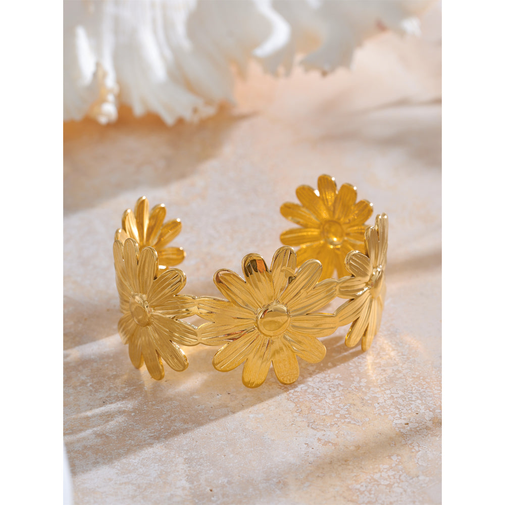 Gold Daisy Flower Cuff Bracelet
