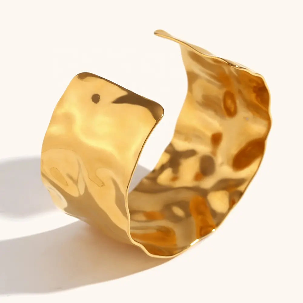 Wide Hammered Gold Cuff Bracelet