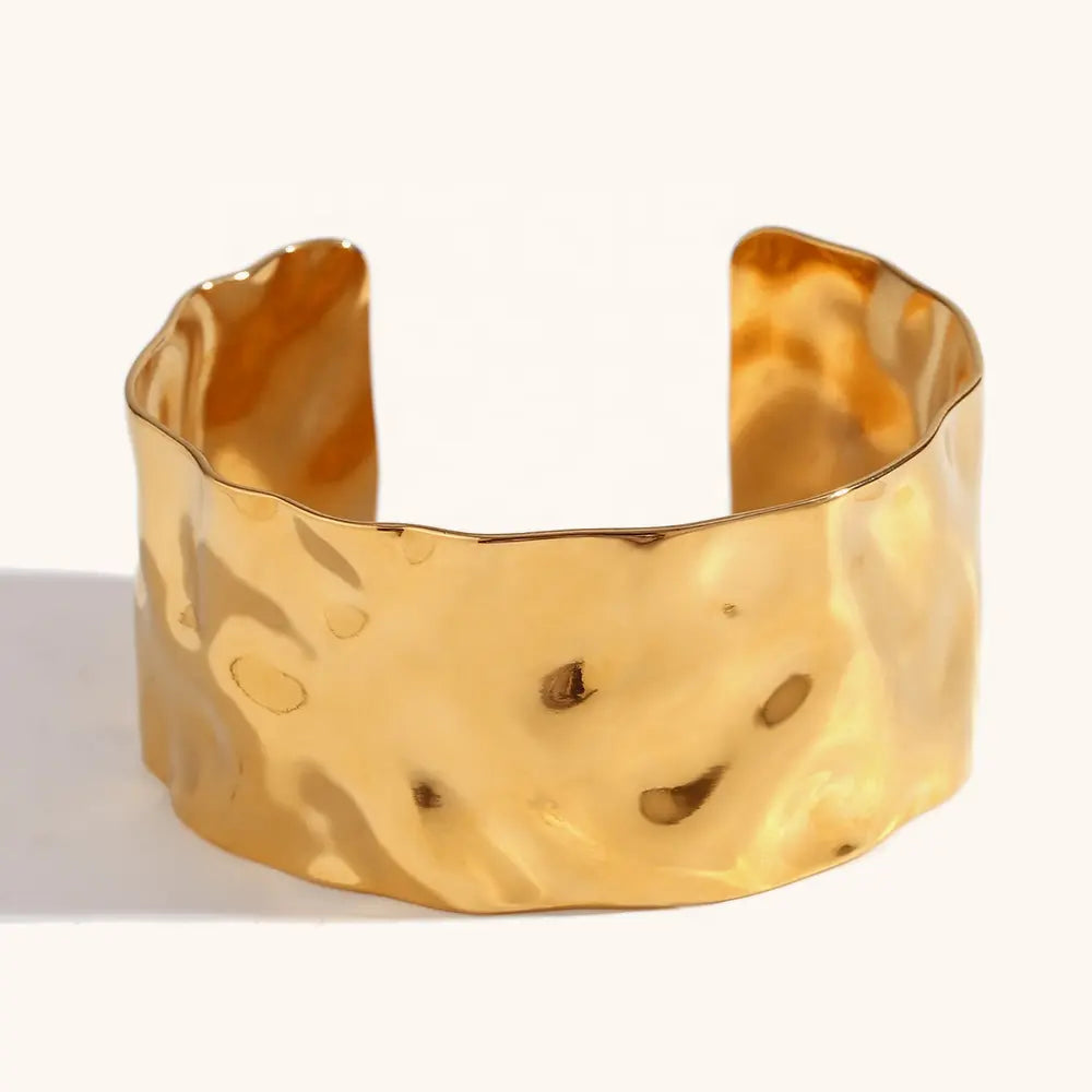 Wide Hammered Gold Cuff Bracelet