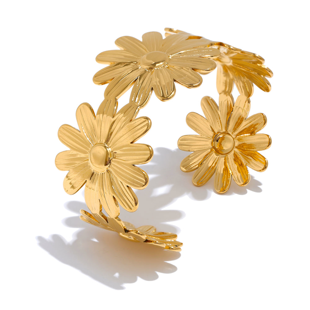 Gold Daisy Flower Cuff Bracelet