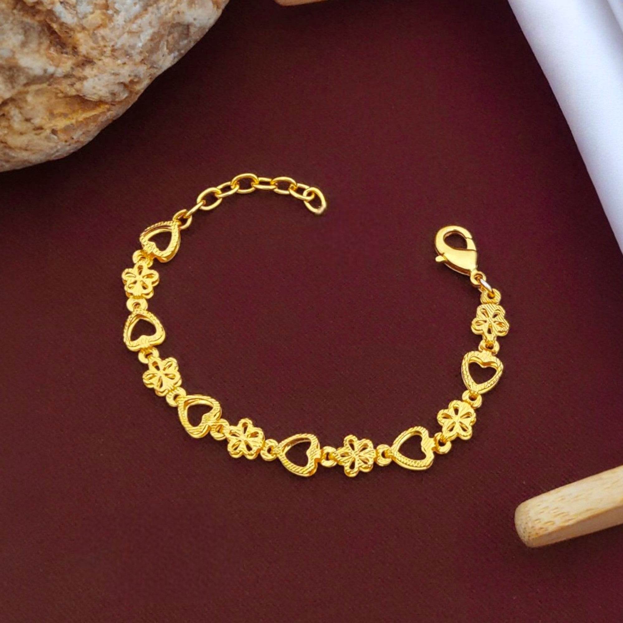 Elegant Gold-Toned Heart & Flower Charm Bracelet for Women - Prestalla