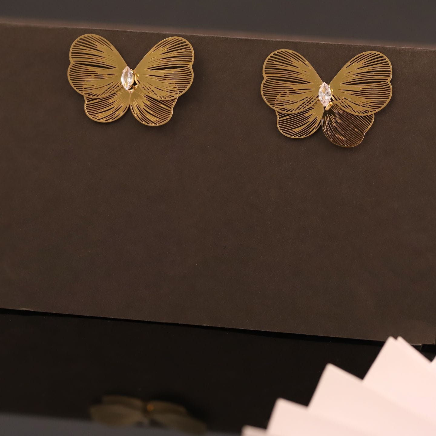 Gold Butterfly Statement Stud Earrings