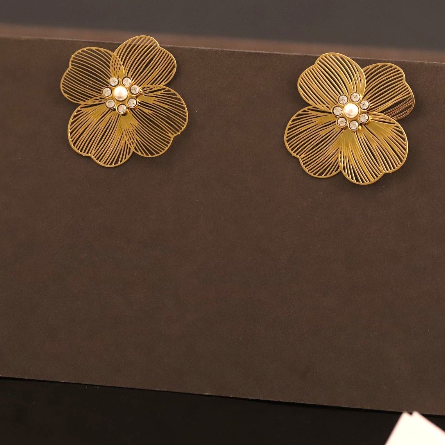 Gold Filigree Flower Statement Earrings