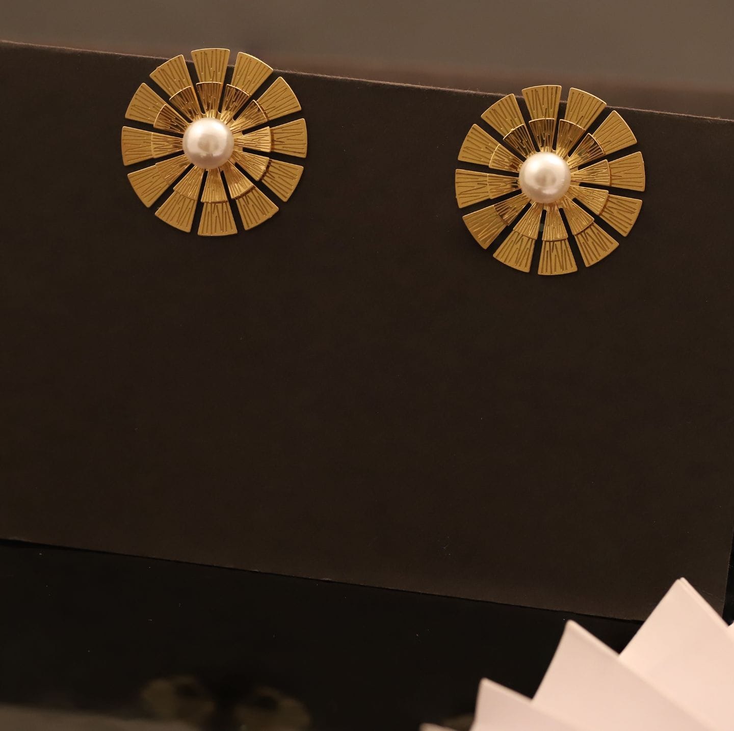 Gold Sunburst Pearl Statement Earrings