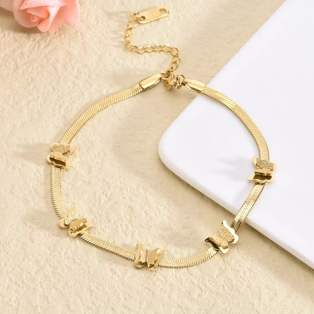 Gold Butterfly Herringbone Chain Bracelet