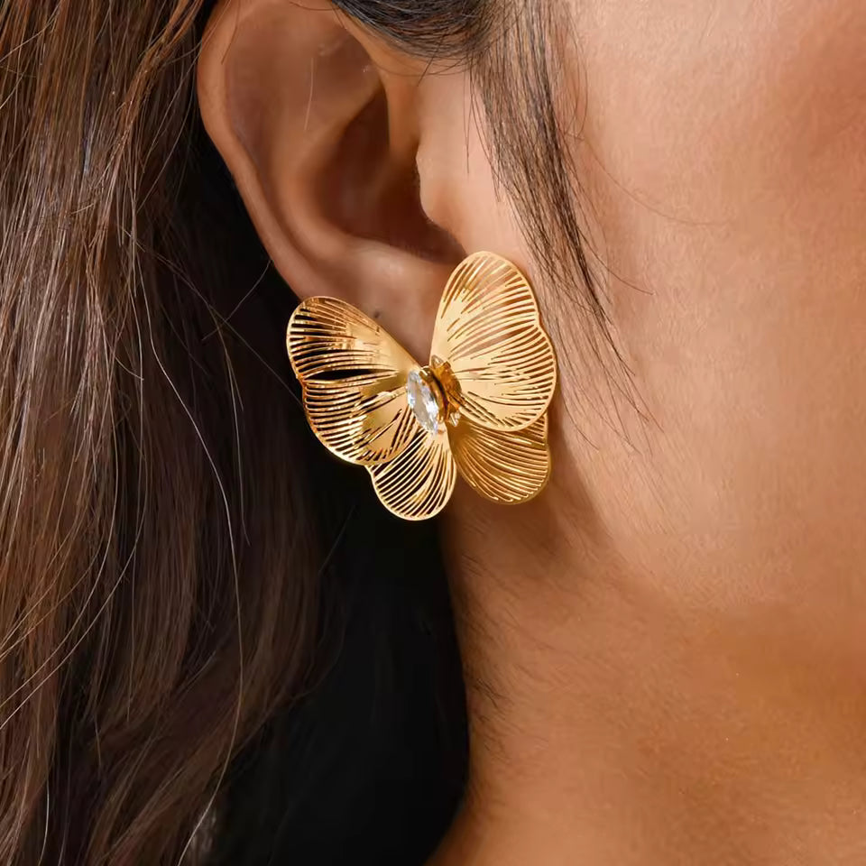 Gold Butterfly Statement Stud Earrings