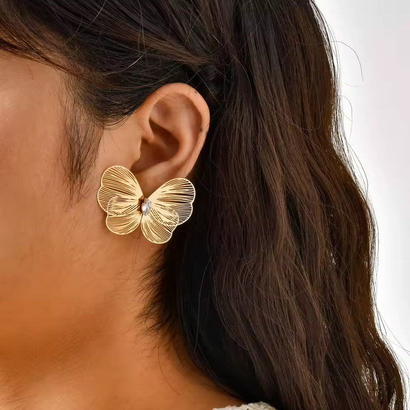 Gold Butterfly Statement Stud Earrings