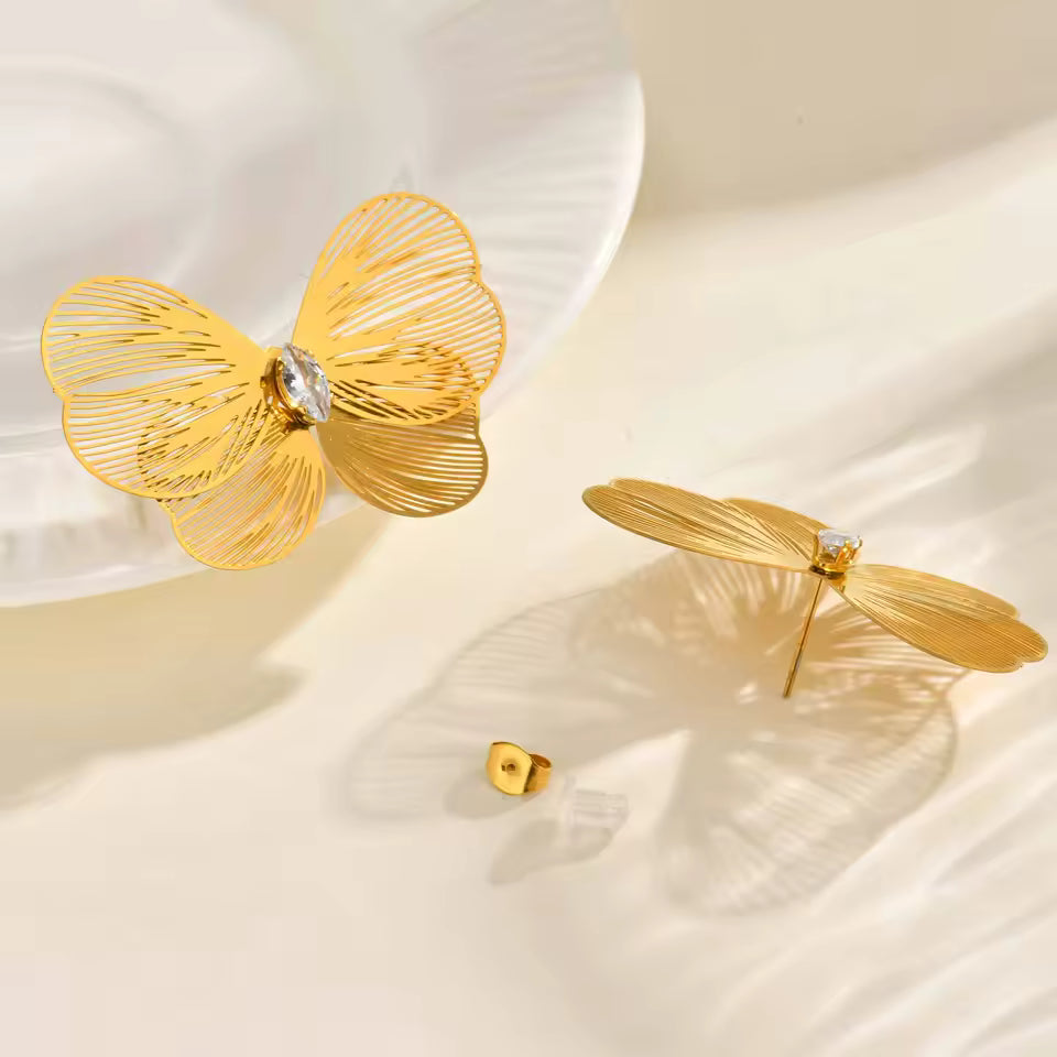 Gold Butterfly Statement Stud Earrings