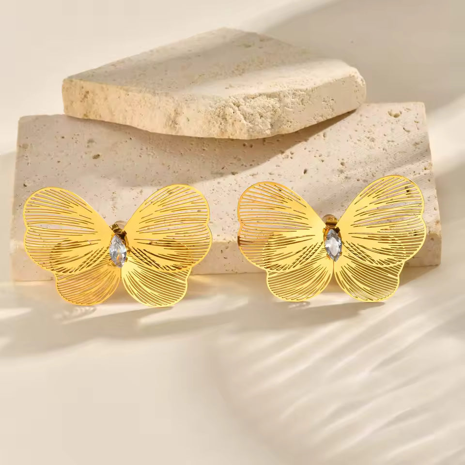 Gold Butterfly Statement Stud Earrings