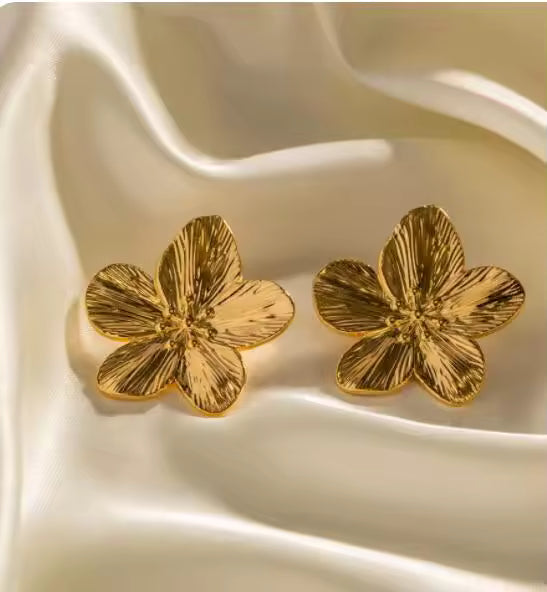 Textured Gold Flower Statement Earrings