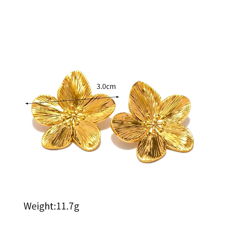 Textured Gold Flower Statement Earrings