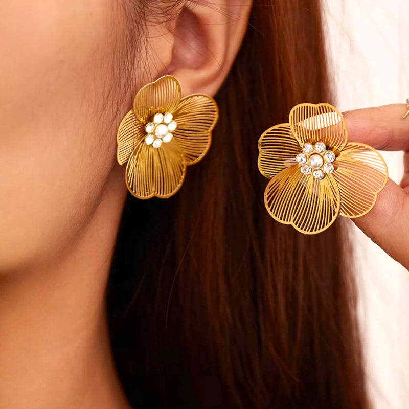Gold Filigree Flower Statement Earrings
