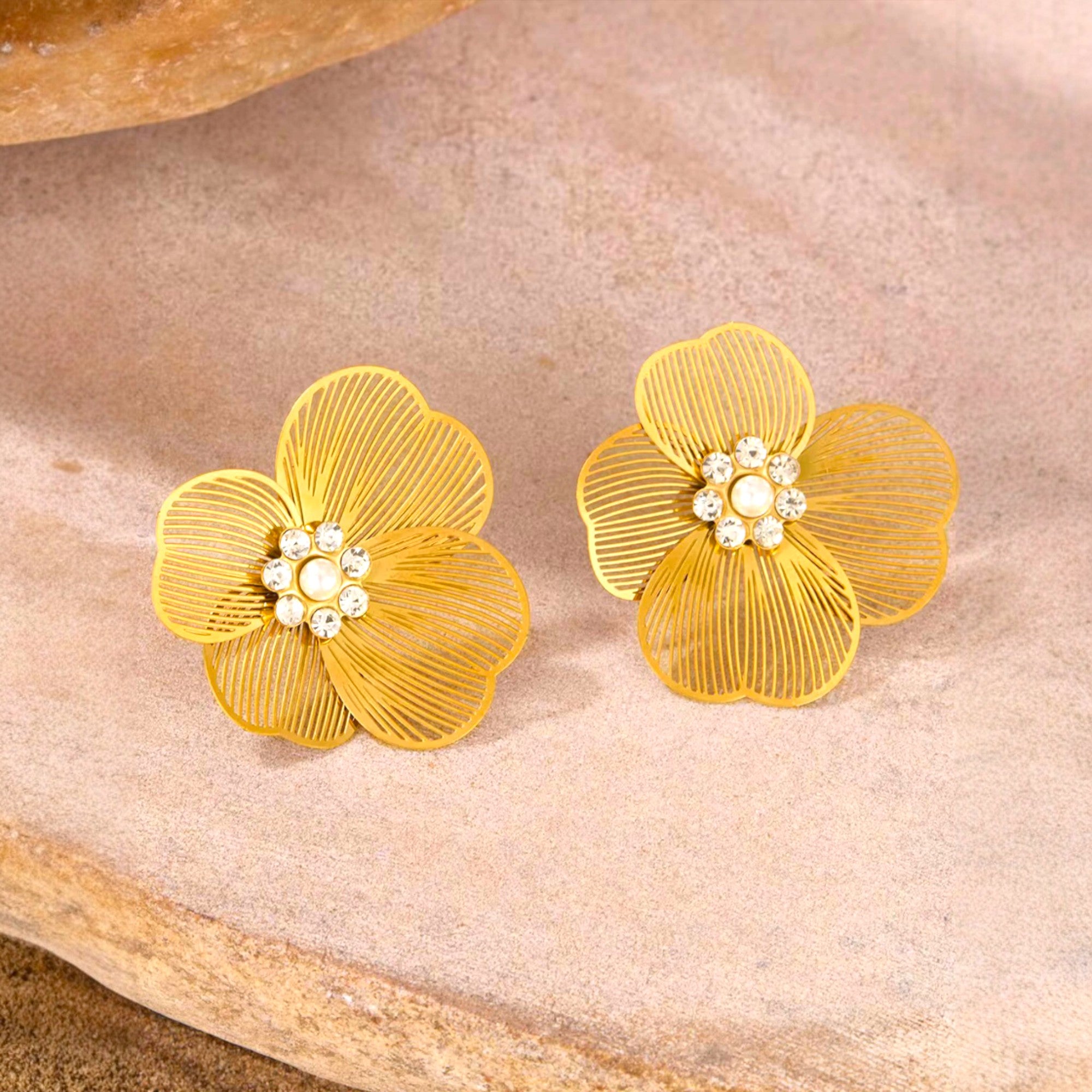 Gold Filigree Flower Statement Earrings