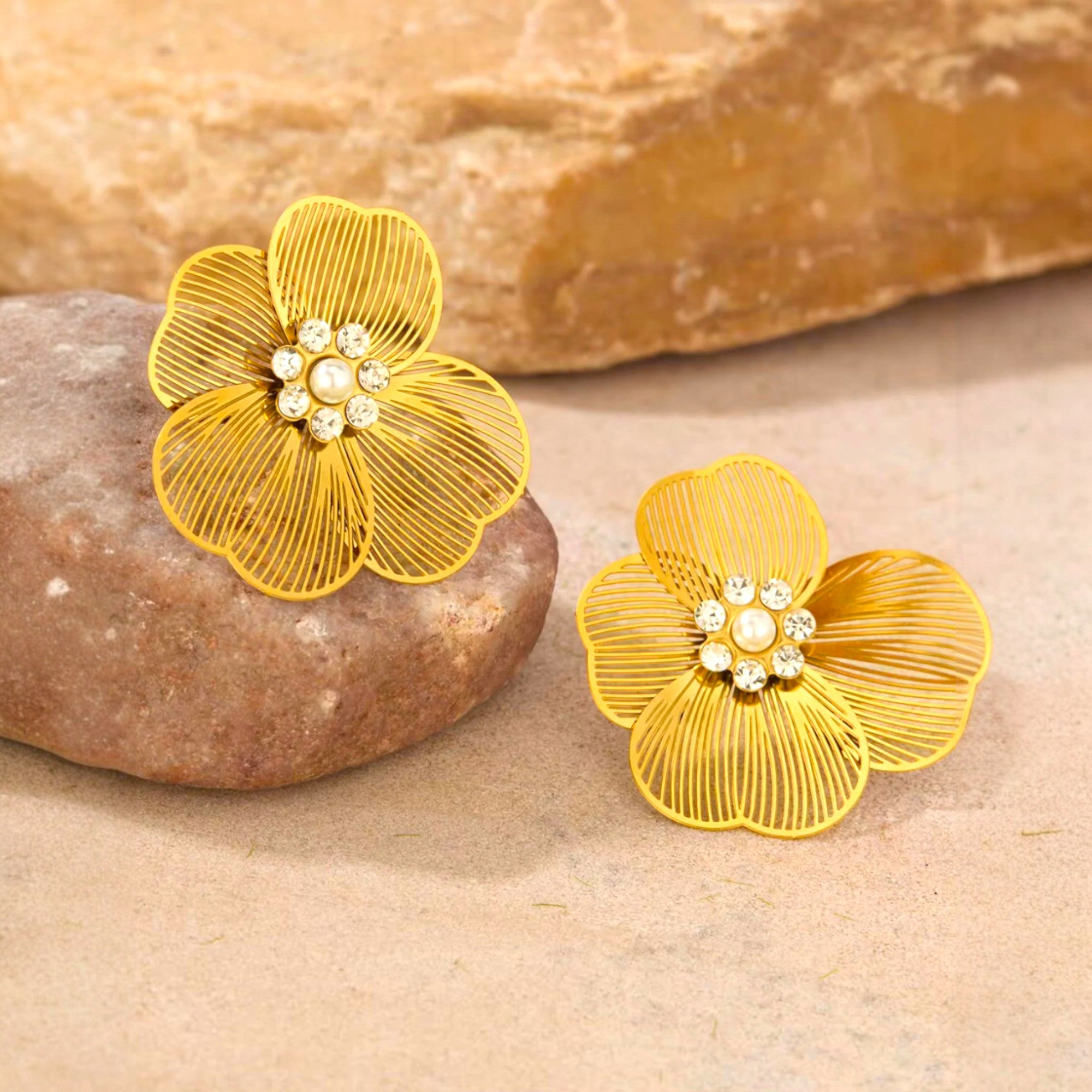 Gold Filigree Flower Statement Earrings