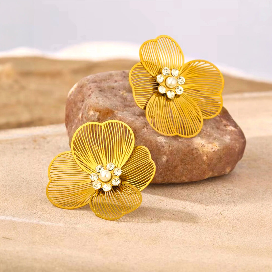 Gold Filigree Flower Statement Earrings