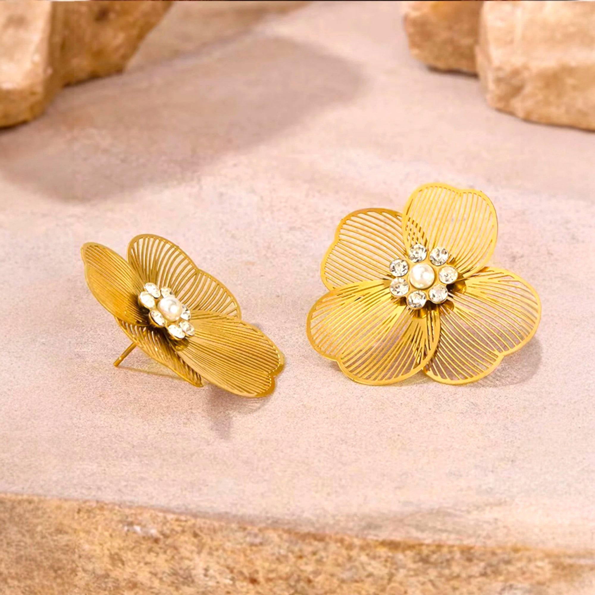 Gold Filigree Flower Statement Earrings