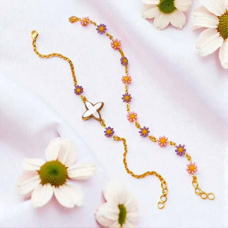Dainty Flower Charm Bracelet Set