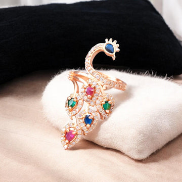 Royal Peacock Stone Ring – Multicolor Designer Women’s Jewelry