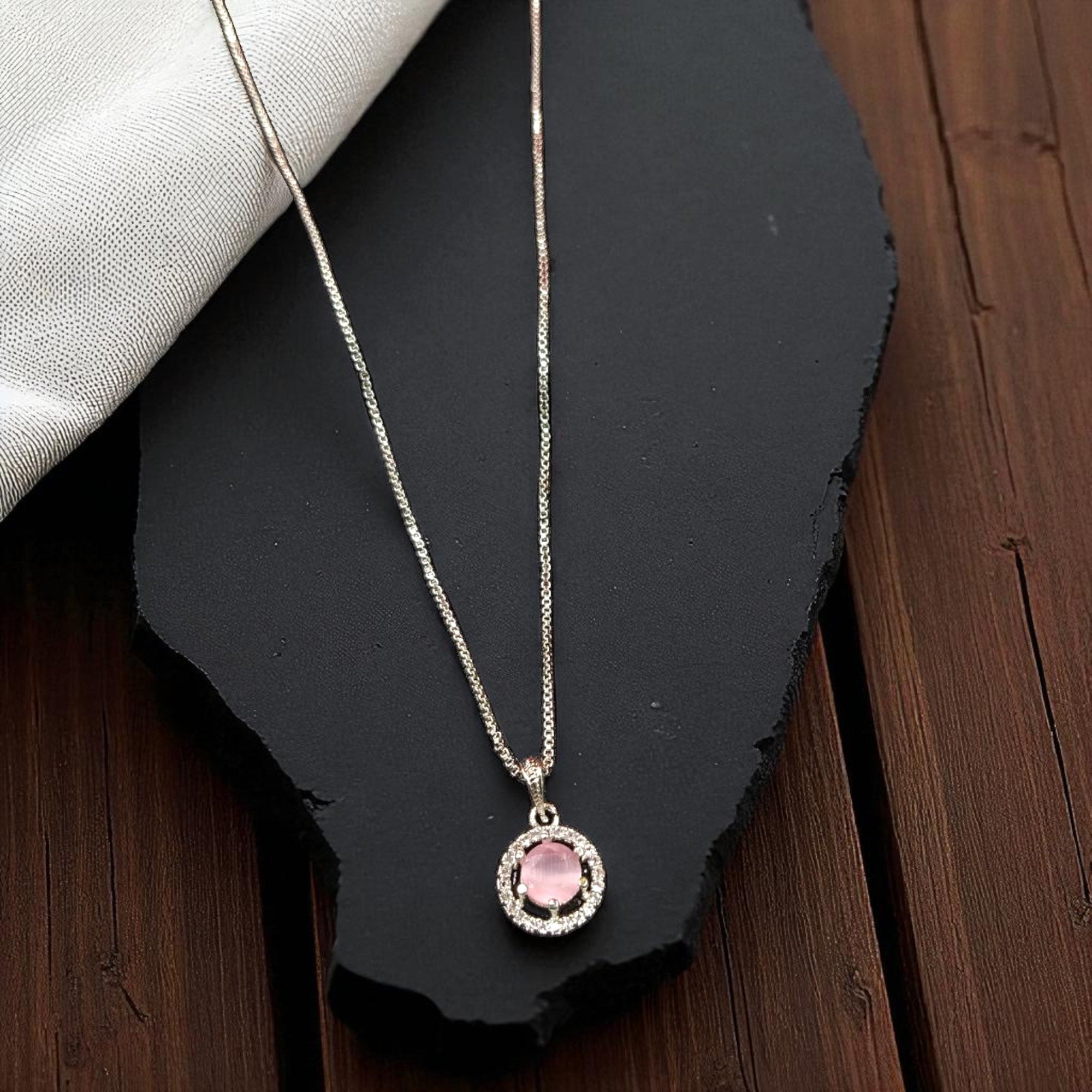 Silver Pink Gemstone Pendant Necklace for Women – Dainty Gift Jewelry