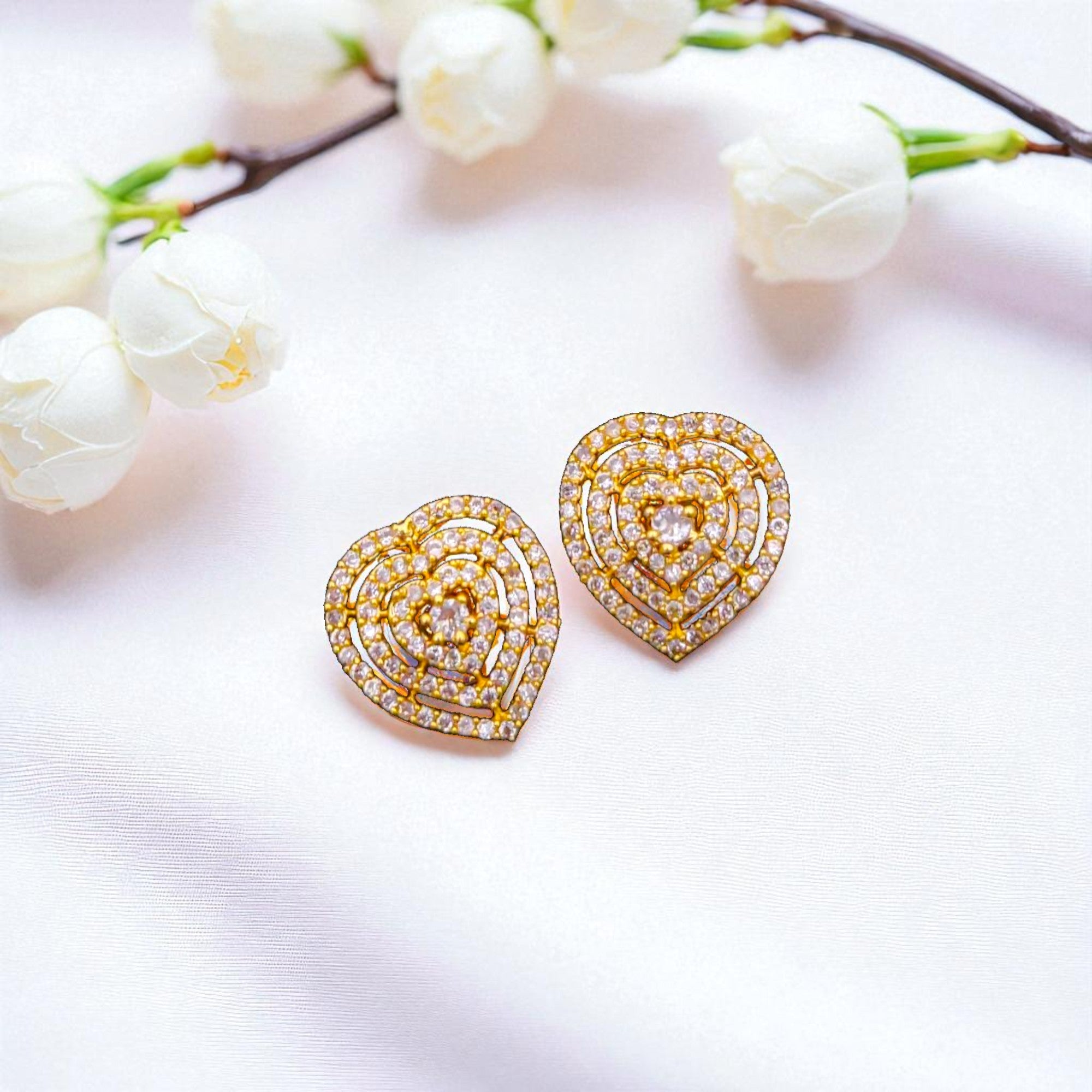 Stunning Heart-Shaped Gold-Plated Stud Earrings for Women
