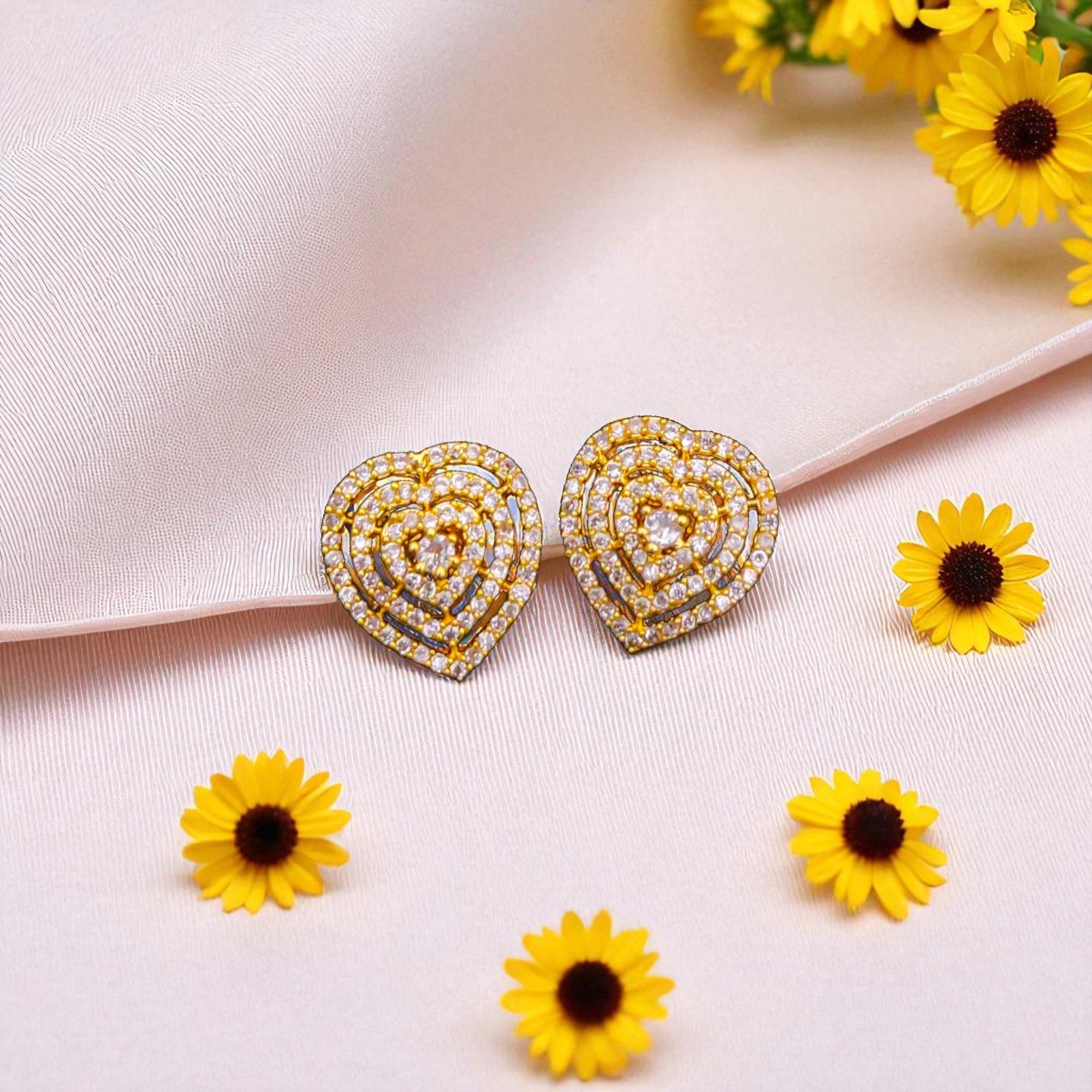 Stunning Heart-Shaped Gold-Plated Stud Earrings for Women