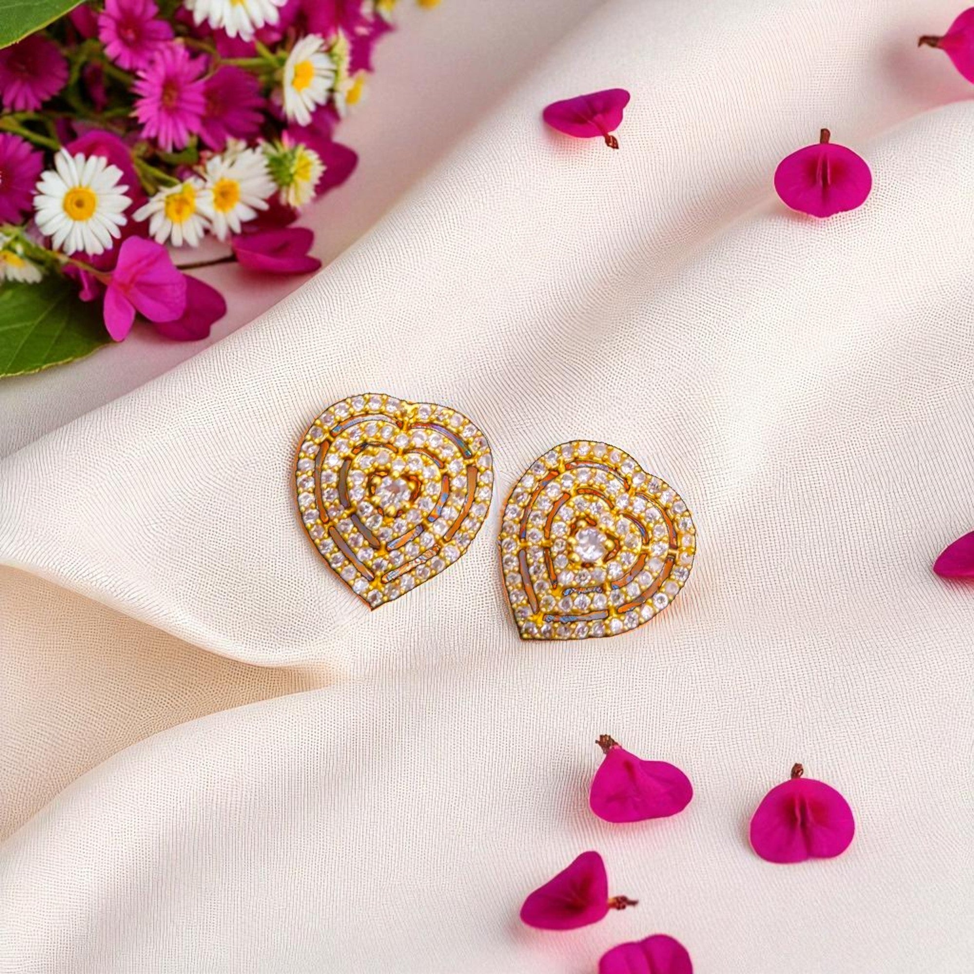 Stunning Heart-Shaped Gold-Plated Stud Earrings for Women
