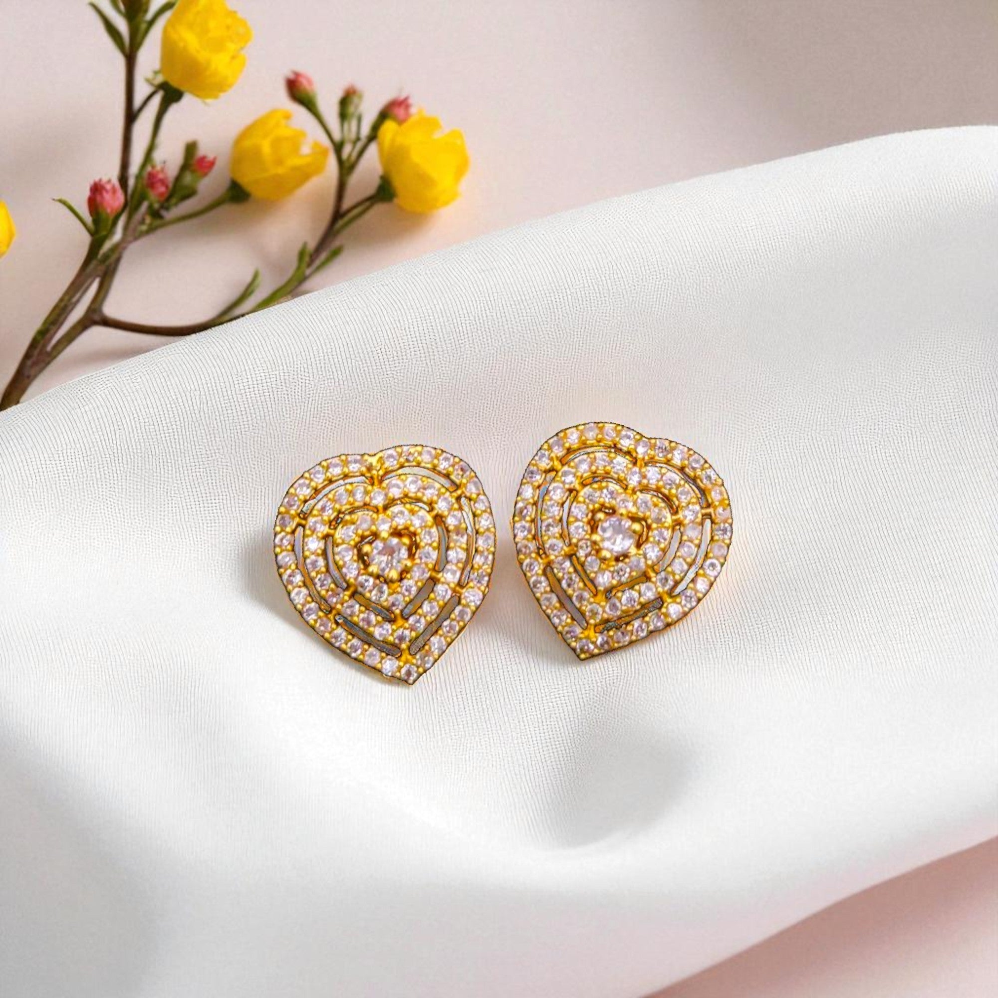 Stunning Heart-Shaped Gold-Plated Stud Earrings for Women
