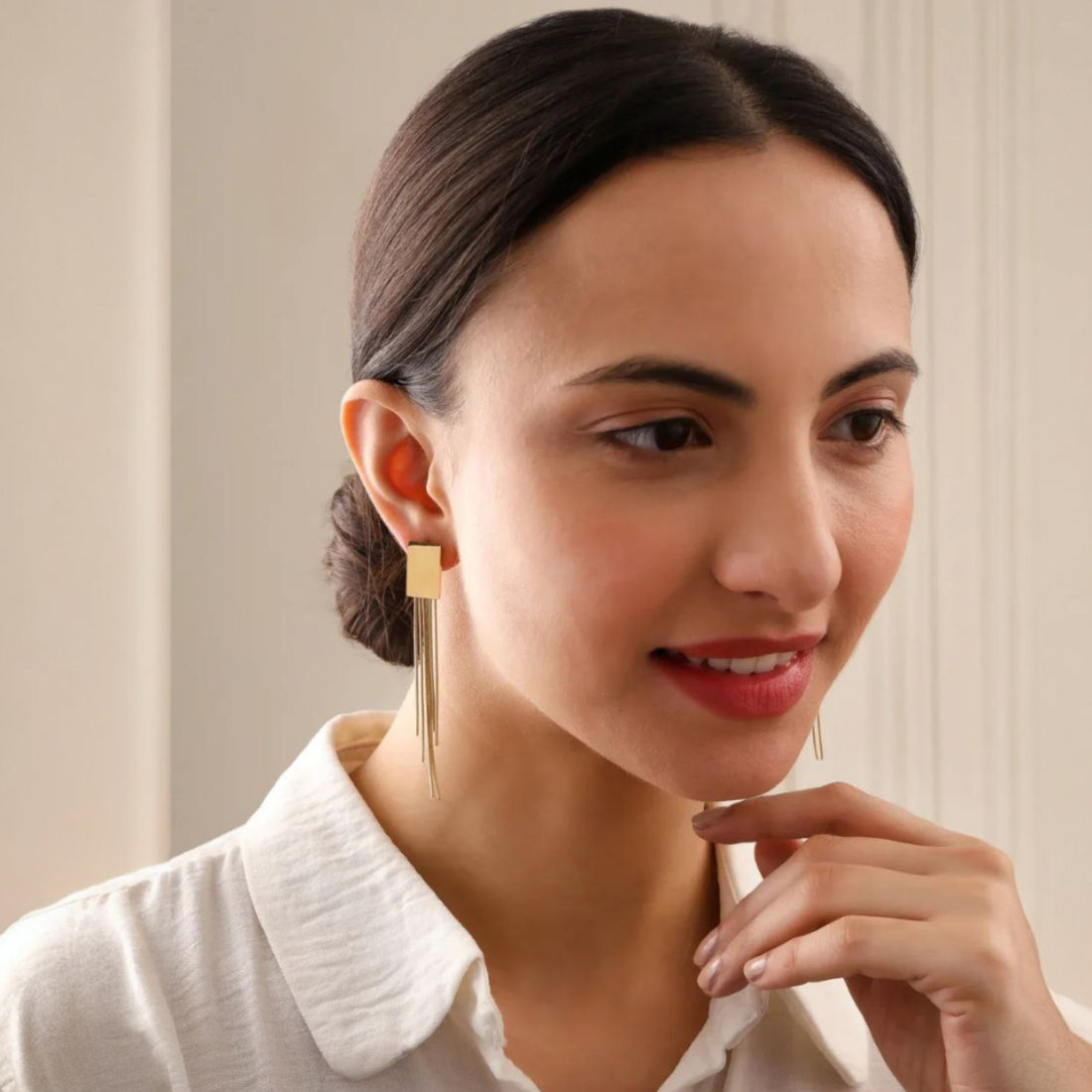 Gold Plated Long Chain Tassel Earrings for Women