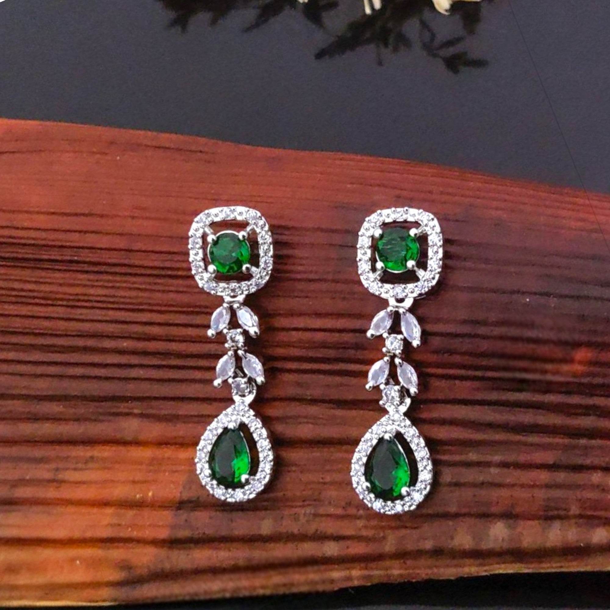 Elegant Green Gemstone Drop Earrings with Sparkling Accents for Women