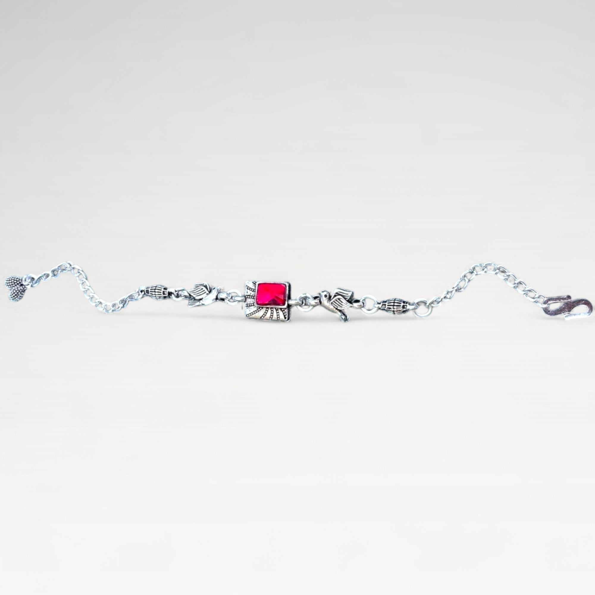 Silver Bracelet with Pink Stone Charm – Stylish Adjustable Jewelry for Women