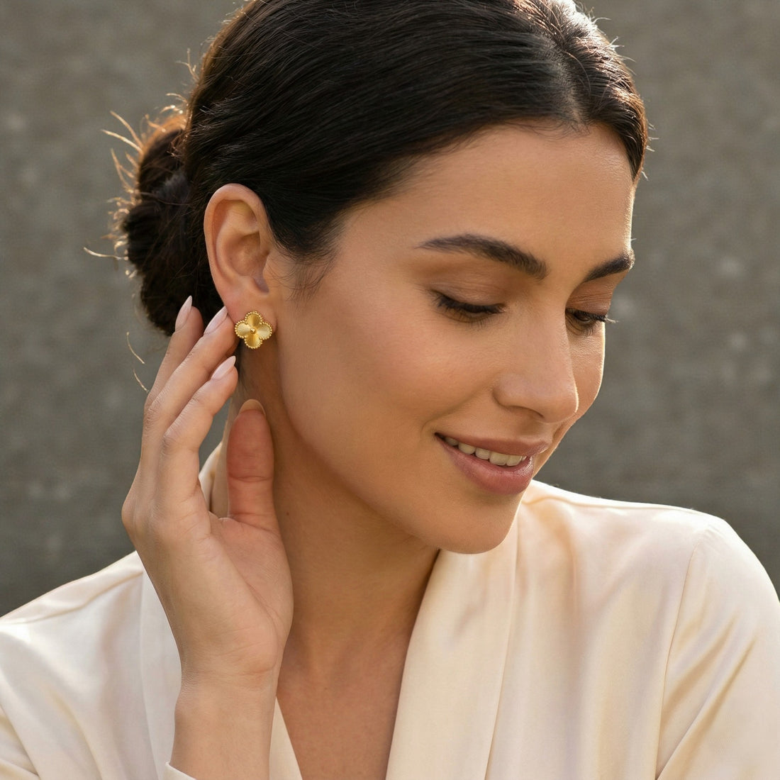 Gold Four-Leaf Clover Stud Earrings