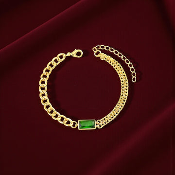 Gold & Emerald Green Stone Mixed-Chain Bracelet