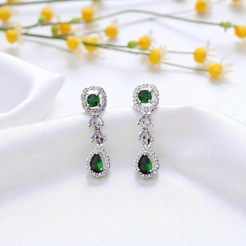 Elegant Green Gemstone Drop Earrings with Sparkling Accents for Women - Prestalla