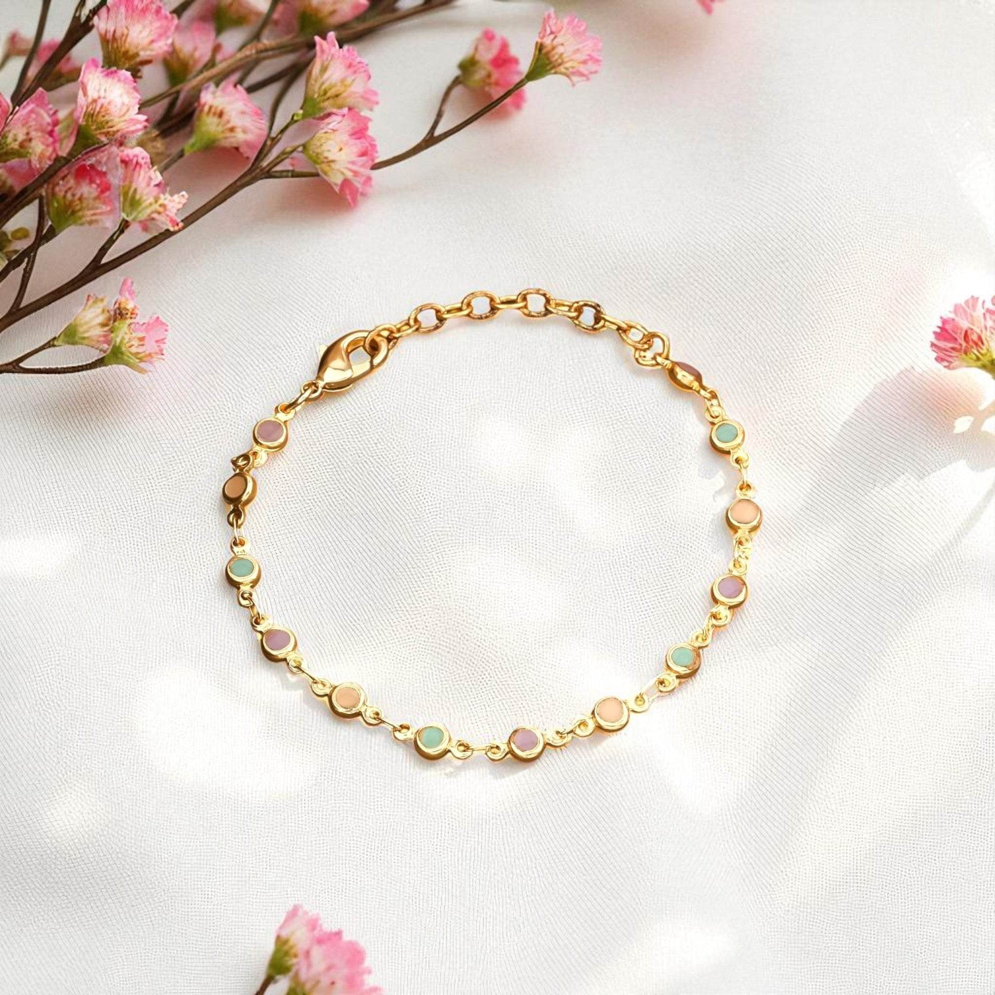 Elegant Gold-Toned Pastel Enamel Charm Bracelet for Women - Prestalla