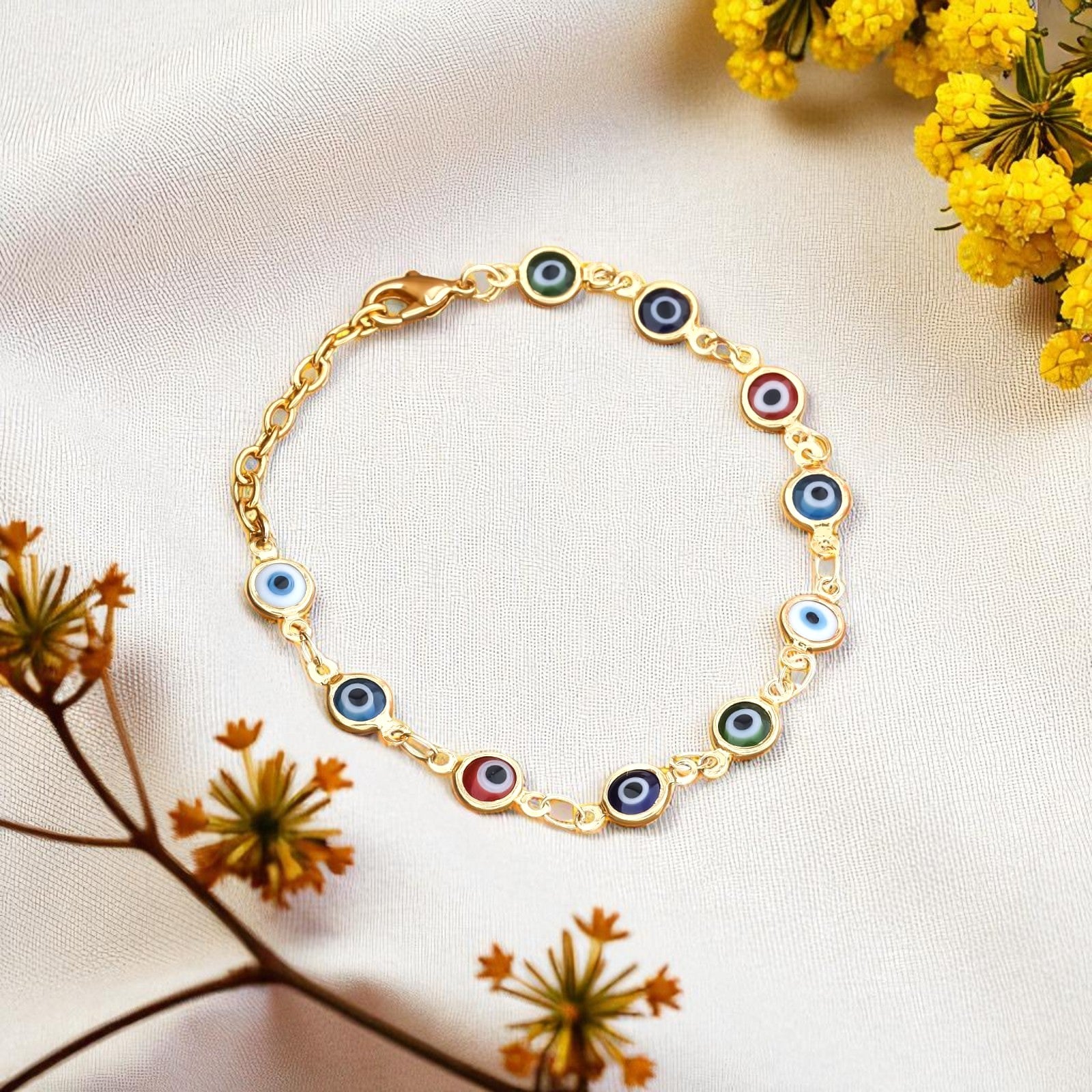 Trendy Gold-Toned Evil Eye Charm Bracelet for Women