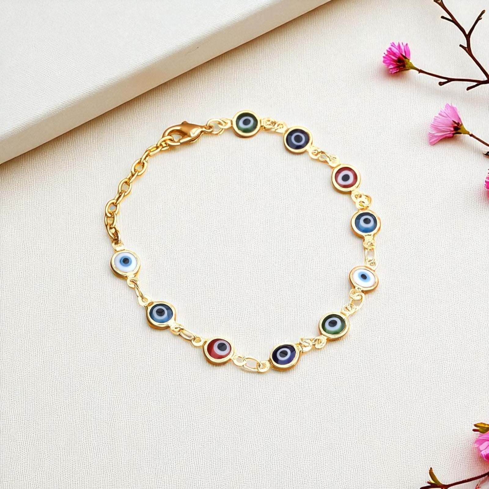 Trendy Gold-Toned Evil Eye Charm Bracelet for Women