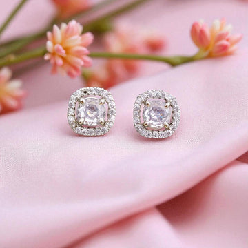 Elegant Square Halo Stud Earrings with Sparkling Stones for Women