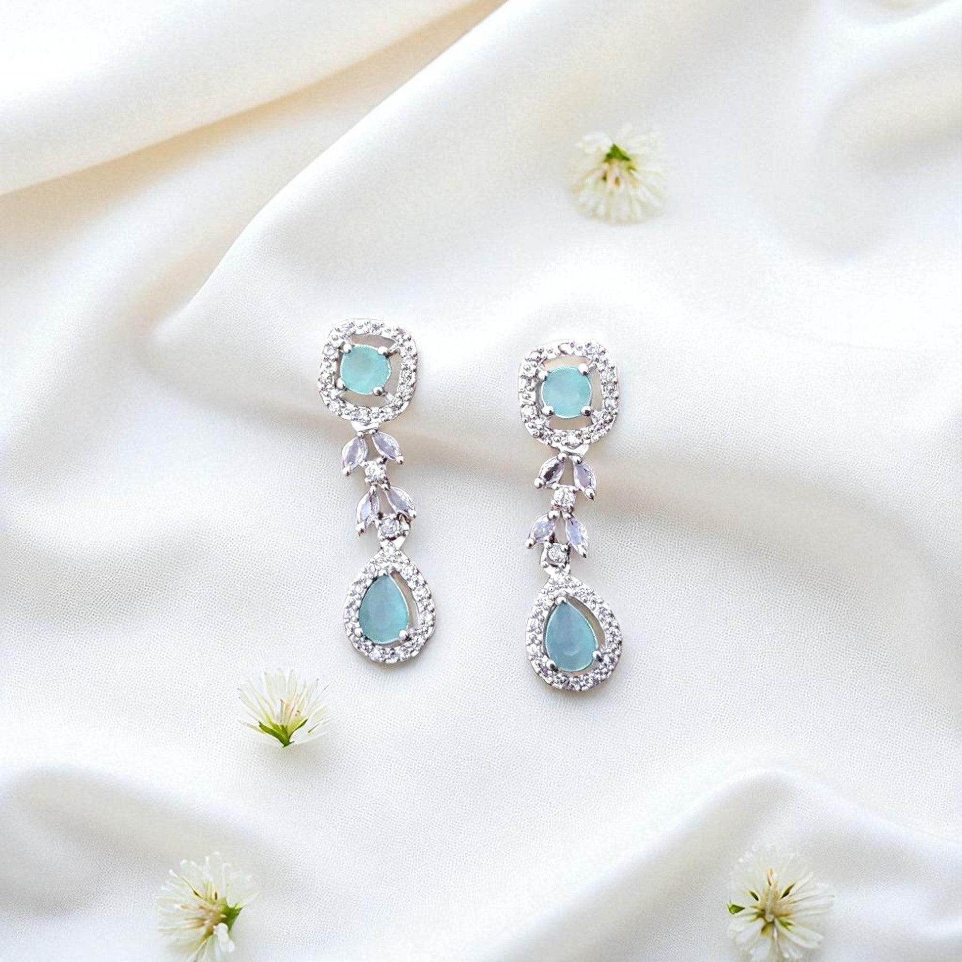 Elegant Aqua Gemstone Drop Earrings with Sparkling Accents for Women - Prestalla