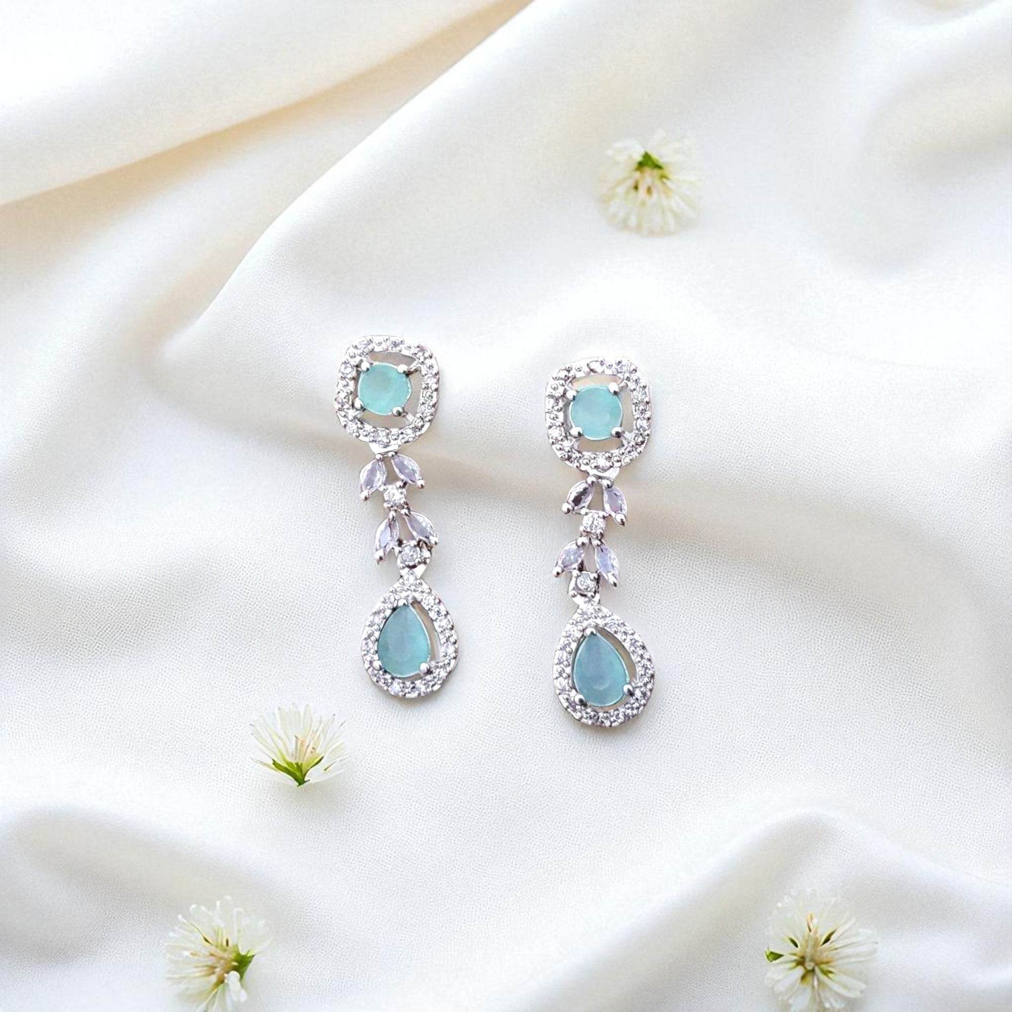 Elegant Aqua Gemstone Drop Earrings with Sparkling Accents for Women - Prestalla
