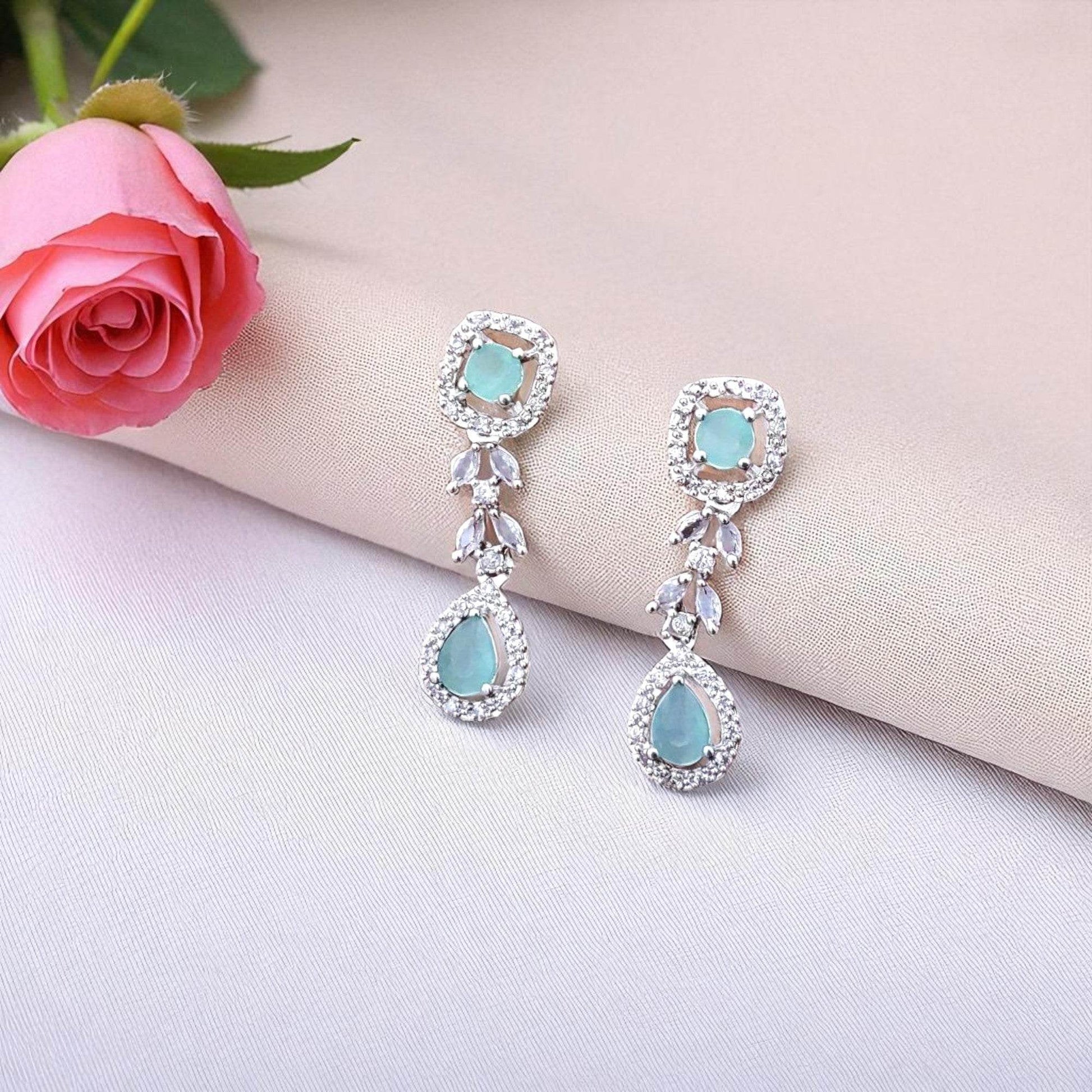 Elegant Aqua Gemstone Drop Earrings with Sparkling Accents for Women - Prestalla
