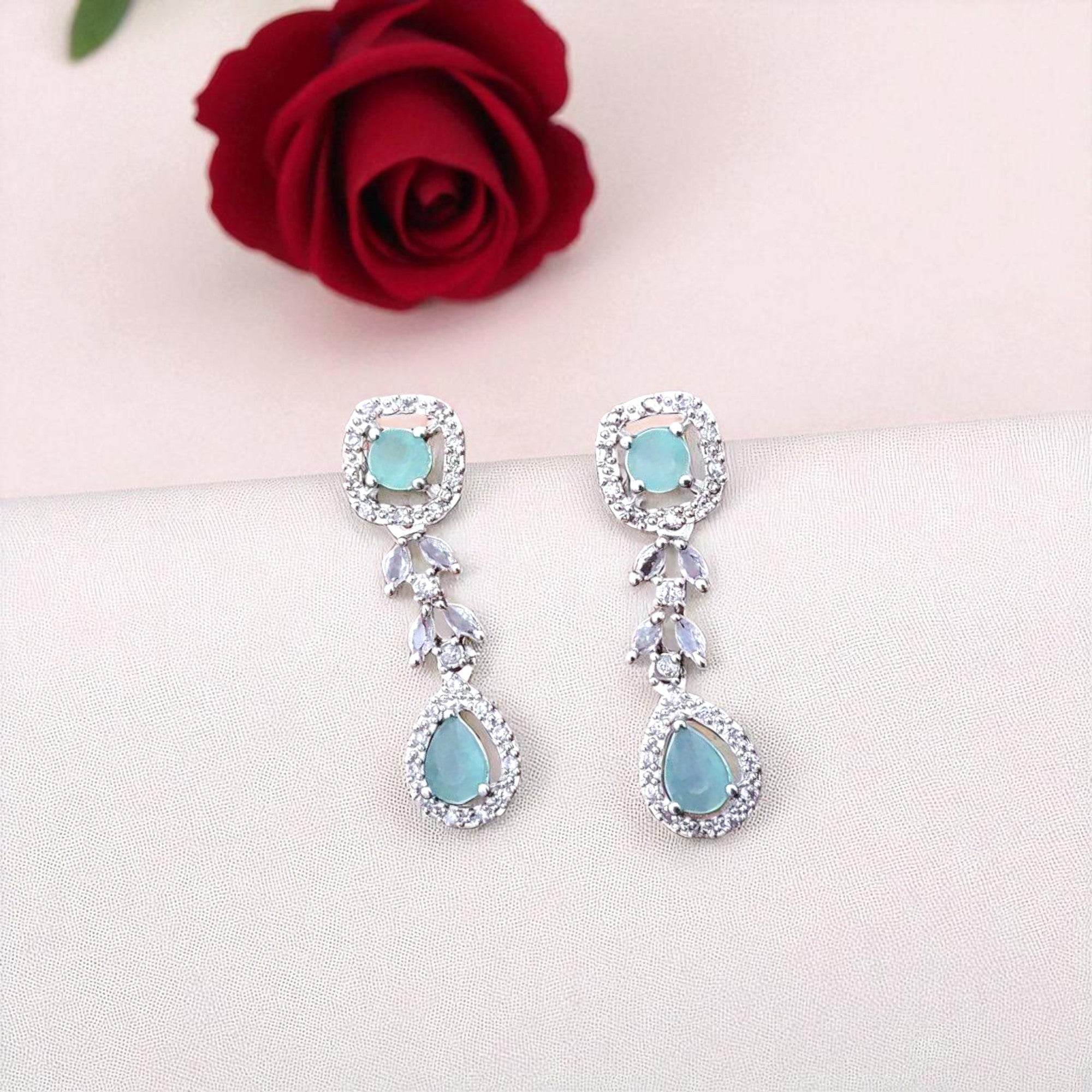 Elegant Aqua Gemstone Drop Earrings with Sparkling Accents for Women - Prestalla