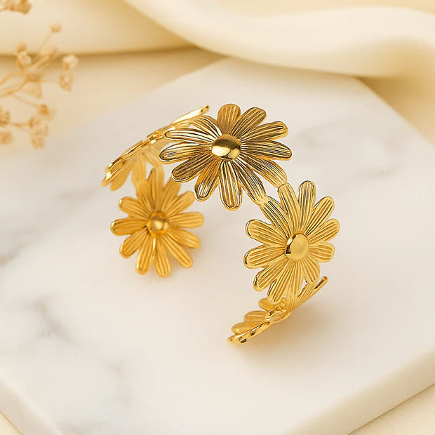 Gold Daisy Flower Cuff Bracelet
